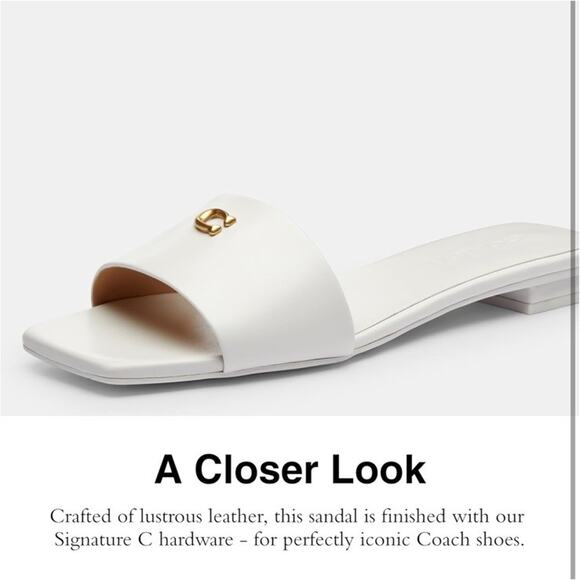 COACH Women's Sculpt C Logo Leather Slide Flat Sandals Sz 8 optic White NIB - Picture 3 of 11